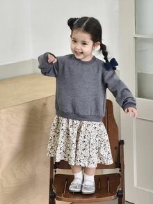 DAZY Infant/Toddler (Girl) Round Neck Long Sleeve Autumn/Winter Korean Style Dress - Light Grey - View 5