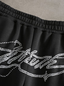 PAVTROS Men's Rhinestone Cross Pattern Pocket Wide Leg Sweatpants - Black - View 5