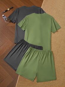 SHEIN 男士極簡短袖上衣與短褲家居服 4 件套 - 彩色 - 查看 2