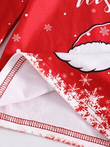 SHEIN Setelan Piyama Anak Laki-Laki 2 Potong, Motif Santa Claus Natal Musim Gugur/Dingin - Merah - View 6