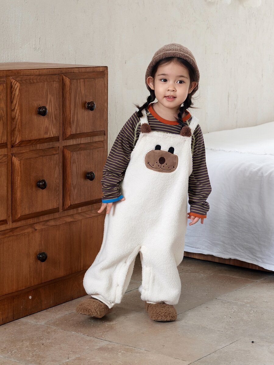 DAZY Infant (Girl) Korean Style Long Sleeve Colorblock Cartoon Jumpsuit - Khaki - View 1