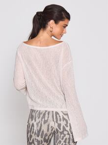MUSERA Loose Fit Sheer Off The Shoulder Slouch Long Sleeve Tee Autumn Winter Fall Coolgirl Holiday Everyday Roadside Renegade - Apricot - View 3