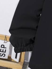 SHEIN 青少年男孩半拉鍊連帽外套與收口長褲2件套，休閒運動風，適合秋冬 - 黑色 - 查看 4