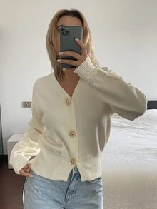DAZY Women's Solid Color Casual Versatile Daily Outing Cardigan - Beige - View 3