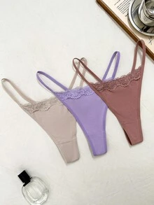 Napfluff 3pcs Multi-Color Assorted Women's Thongs - Multicolor - View 5