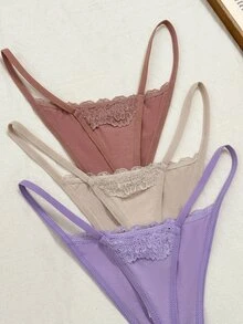 Napfluff 3pcs Multi-Color Assorted Women's Thongs - Multicolor - View 3