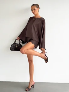 Siren Gaze Autumn/Winter New Brown Satin Shawl Lace Patchwork Shorts Set For Women - Apricot - View 3