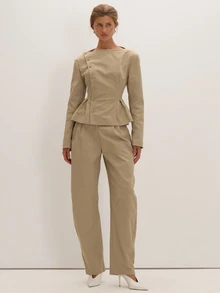 MUSEYN Stone Woven Barrel Leg Pants Versatile Everyday Casual Chic New Season Fall - Khaki - View 1