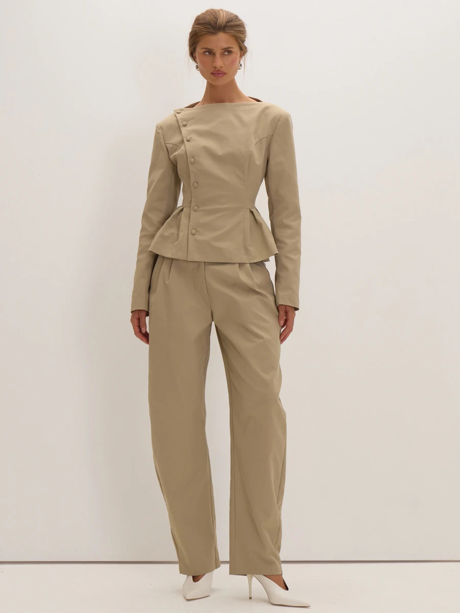 MUSEYN Stone Woven Barrel Leg Pants Versatile Everyday Casual Chic New Season Fall - Khaki - View 1