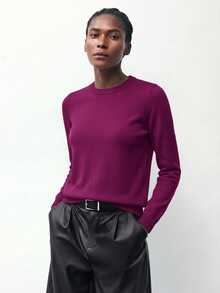 Maija Women's Rhinestone Button Pin Decor Spring Autumn Winter Versatile Modern Urban Casual Fashion Round Neck Loose Drop Shoulder Long Sleeve - Red Violet - View 5