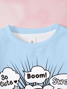HELLO KITTY AND FRIENDS | SHEIN Tween Girl Letter Cartoon Print Crew Neck Long Sleeve Casual Sweatshirt - White - View 3