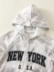 SHEIN 男嬰女嬰秋冬迷彩字母印花連帽針織連身衣 柔軟圓領長袖 百搭舒適 - 彩色 - 查看 4