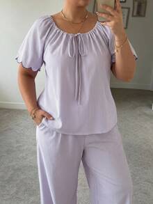 Dazy Plus Purple Casual Long Pants 2pcs Set Homewear Spring Summer Autumn New Pajama Set - Purple - View 3