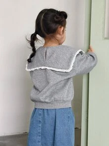 DAZY Infant/Toddler (Girl) Bowknot Fresh Korean Style Casual Spring/Autumn Long Sleeve Sweatshirt - Grey - View 3