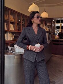 Lumalex Winter Fall Structured Shoulder Padded Waist-Cinching Long Sleeve Women's Blazer Dawn-To-Gala Elegant Poised Let Your Beauty Shine - Dark Grey - View 7