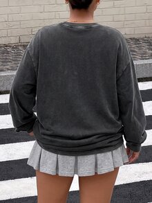 Muchica 女款黑色雪洗貼布繡刺繡運動衫 冬季休閒街頭風 Y2K 基本款圖案上衣 適合節慶度假外出上學套頭衫 - 黑色 - 查看 2