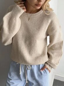 Dazy Plus Plus Size Women's Autumn/Winter New Loose Casual Minimalist Basic Crew Neck Sweater - Camel - View 5