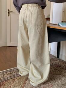 Dazy Plus Pattern Printed Loose Wide Leg Curved Hem Jeans, Casual Vintage Blogger Style New Arrival For Girls Club Beach Blue White Stripe - Apricot - View 7
