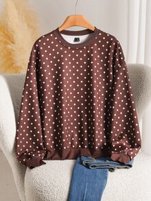 CosyJoli Women's Polka Dot Casual Long Sleeve Sweatshirt For Daily Wear - Burgundy - View 1