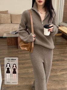 Dazy Tall Women's Loose Pullover Sweater And Long Skirt Casual 2 Pieces Set Fall - Khaki - View 1
