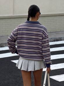 Muchica 女款 Polo 領長袖寬鬆休閒衛衣，厚實面料，適合秋冬穿著 - 彩色 - 查看 2