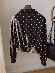 Comfortcana Women's Polka Dot Side Stripe Zipper Front Casual Sweatshirt Jacket - Brown - View 2