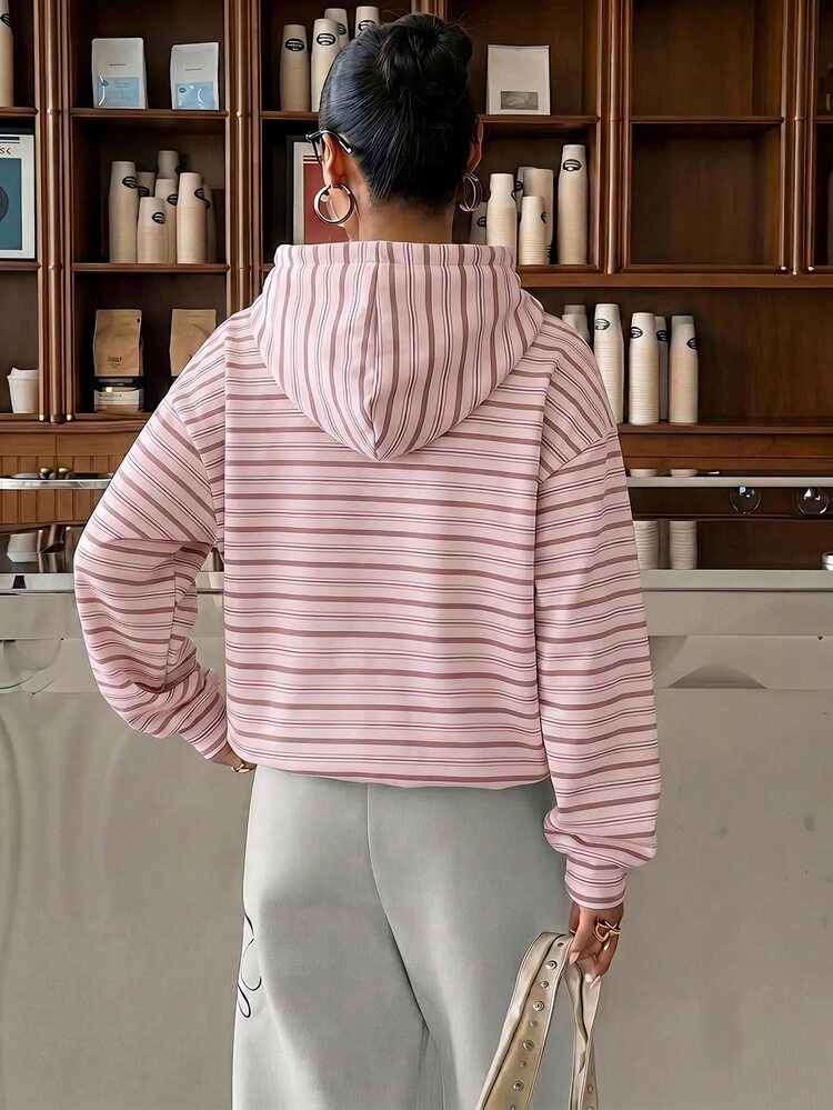 Muchica Women's Striped Long Sleeve Casual Loose Fit Sweatshirt - Pink - View 2