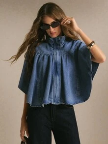 Bohemela Women's Elegant Button-Up Shawl Collar Denim Jacket Street Style - Light Wash - View 8