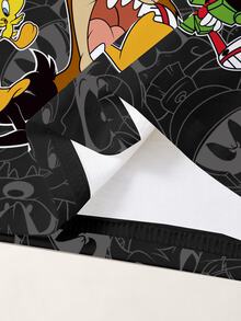 LOONEY TUNES X SHEIN تي شيرت كاجوال للأولاد الصغار بطبعة كرتونية للأحرف، بياقة دائرية وأكمام قصيرة - أبيض - مشاهدة 6