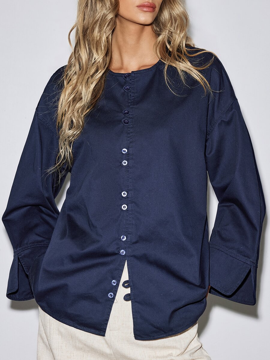 ATUI Studio Áo sơ mi denim tay dài cài nút phong cách đường phố thời trang nữ - Rửa tối - Xem 1