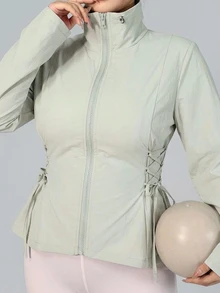 Dazy Plus Autumn Long Sleeve Green Waist-Cinching Drawstring Sport Fitness Casual Outdoor Jacket - Fresh Green - View 1