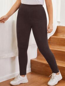SHEIN EZwear 秋冬休閒巧克力棕大尺碼緊身褲 - 巧克力棕 - 查看 5