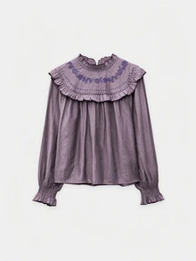 Nöista Blus Longgar Berkerut dengan Bordir Bunga - Dusty Pink - View 8