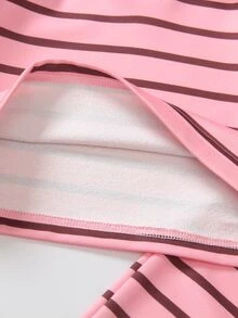 SHEIN Elladie kids 女童條紋長袖 Polo 衫與寬腿褲 2 件套，美式復古女童休閒套裝，適合上學、度假與日常出行 - 粉色 - 查看 5