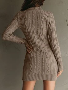 Solivie Women's Short Knit Dress, Half-Zip Front, Camel Color Fashion Mini Dress - Camel - View 2