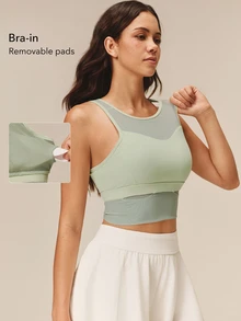 OutZeal Women Sports Bra Hiking Gym Yoga Buttery Soft Bra-In Removable Pads Mesh Panel Active Top - Green - View 4