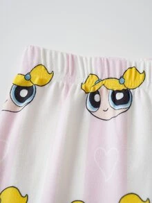 THE POWERPUFF GIRLS X SHEIN 女童圓領長袖上衣與長褲家居服套裝 - 粉色 - 查看 6