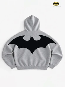 BATMAN X SHEIN STYNVO Men's Bat Pattern Casual Daily Wear Pullover Sweatshirt - Light Grey - View 1