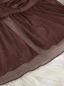 SHEIN 女款網紗鋼圈薄罩杯性感內衣套裝 情人節款 - 咖啡棕 - 查看 7
