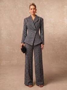 Lumalex Winter Fall Structured Shoulder Padded Waist-Cinching Long Sleeve Women's Blazer Dawn-To-Gala Elegant Poised Let Your Beauty Shine - Dark Grey - View 4