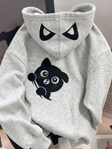 SHEIN Baby Girl Cartoon Print Drop Shoulder Long Sleeve Casual Sweatshirt - Grey - View 4
