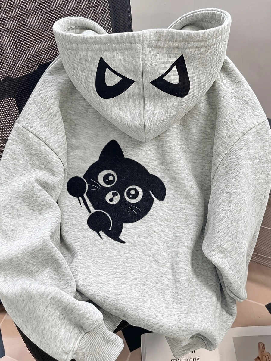 SHEIN Baby Girl Cartoon Print Drop Shoulder Long Sleeve Casual Sweatshirt - Grey - View 1