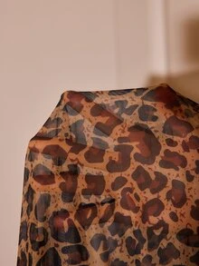 Slumberist Leopard Print Sexy Mesh Camisole Cardigan & Nightgown Set - Brown - View 8