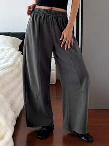 DAZY Women's Solid Color Elastic Waist Loose Fit Lounge Pants - Grey - View 10