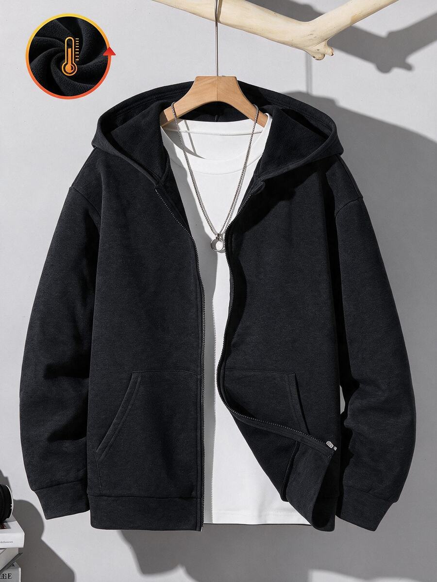 SHEIN 青少年男孩簡約拉鍊長袖連帽口袋衛衣 - 彩色 - 查看 1