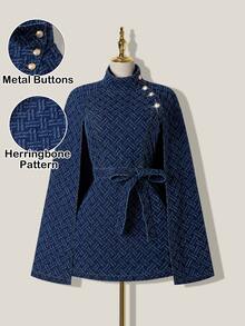 SHEIN MOD Plus Size Women's Casual Summer Denim Dress With Knotted Waist - Dark Wash - View 8