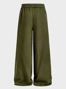 EASEVO Men's Plus Size Solid Color Waist Knot Wide Leg Loose Long Pants - Army Green - View 7