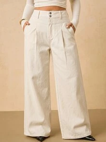 SHEIN MOD Quần jean denim nữ size lớn phong cách thường ngày, du lịch, có túi và cúc - trắng - Xem 8
