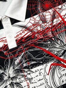 ROMWE MEN 2026 春/秋/冬新款中性情侶款薄款套頭長袖衛衣，學院休閒風男士 Polo 衫，女款街頭時尚條紋長袖領口上衣 - 黑與白 - 查看 2
