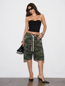 BAD SUNDAY Autumn/Winter Women's Sexy Lace Patchwork Bandeau Inner Layer Denim Top Y2K Millennium Style - Black - View 4